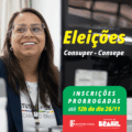 card com a imagem de várias pessoas ao redor de uma mesa de trabalho. Elas sorriem e olham para a câmera. No card está escrito: Eleições Consuper. Processo de consulta para membros da comunidade externa. Inscrições até dia 05/12. Abaixo está a logo do IFC e do Governo Federal.